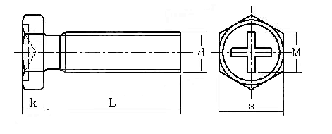 304外六角凹脑十字槽螺丝(GB29.2)GB29.2-M5*30 标准图纸